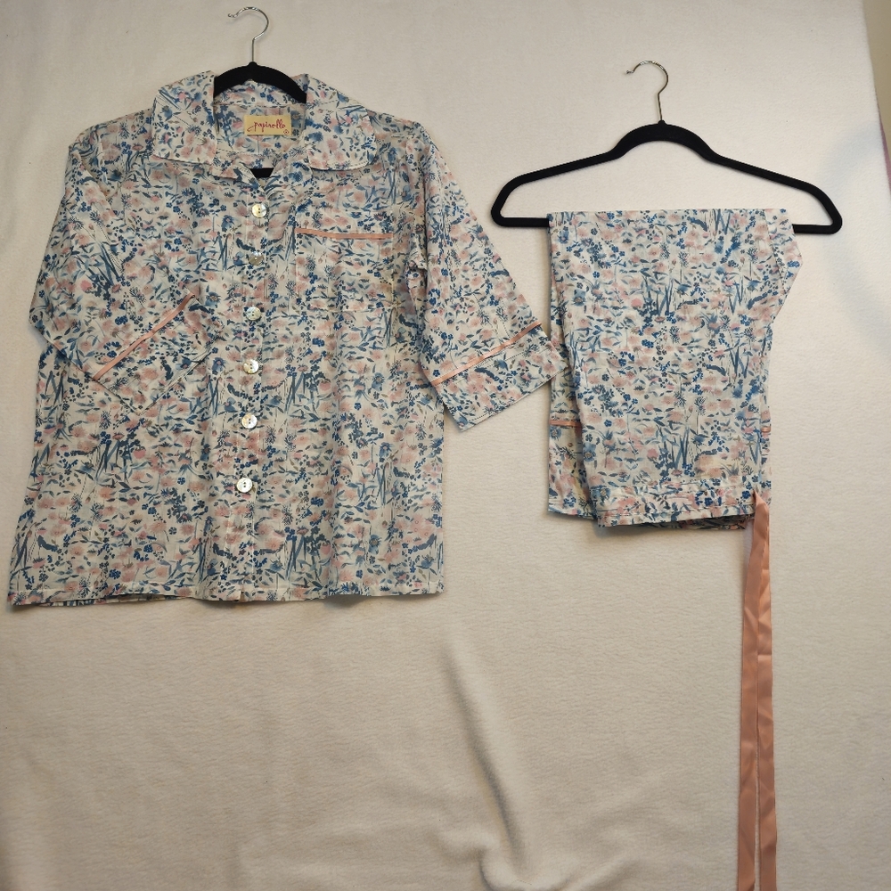 Papinelle 2pc Floral Pajamas‎ Set Silk/cotton Blend Size S